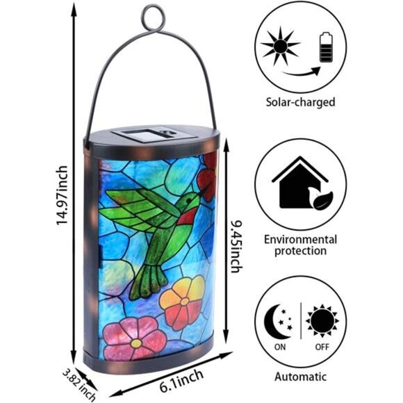 Hanging Solar Lantern Outdoor Decorative Waterproof LED Solar Hummingbird Lights - Picture 2 of 7